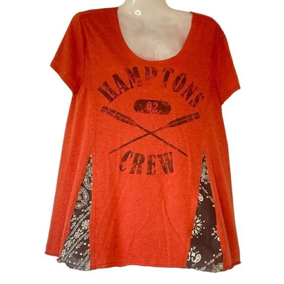 Living Doll Hampton's Crew Top Orange Red with Brown Rowing Graphic Size Medium - Picture 3 of 9